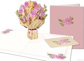 Popcards popupkaarten – Grote pop-up kaart met een Bos Gele en Roze Rozen Bloemen Wenskaart 3D-kaart
