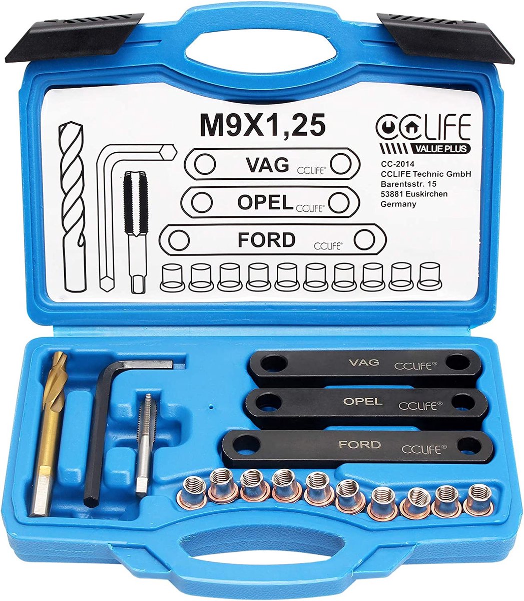 CCLIFE - Rem - Zuigerschroefdraad Reparatieset - Remschroefdraad Reparatieset - Remklauw Schroefdraad Reparatieset - Gereedschap & Uitrusting - M9x1.25