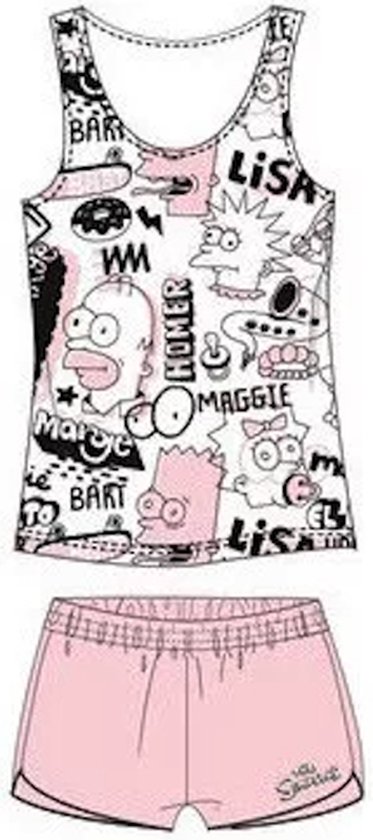 The Simpsons dames shortama / pyjama, volwassenen, roze/wit, maat L