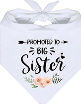 Honden bandana Promoted to Big Sister wit met zwarte tekst en bloemen - hond - baby - bandana - zus - big soister - babyshower - geboorte