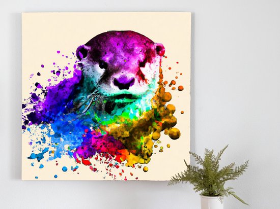 Rainbow splashed otters | Rainbow Splashed Otters | Kunst - 60x60 centimeter op Canvas | Foto op Canvas - wanddecoratie schilderij