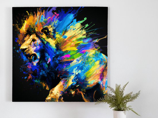 Lavish Lion kunst - 100x100 centimeter op Canvas | Foto op Canvas - wanddecoratie
