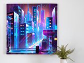 Cyber city at night | Cyber City at night | Kunst - 30x30 centimeter op Canvas | Foto op Canvas - wanddecoratie schilderij