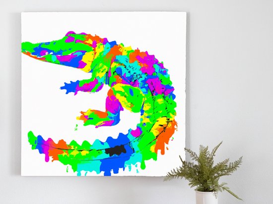 Rainbow Splatter Gator kunst - 40x40 centimeter op Canvas | Foto op Canvas - wanddecoratie