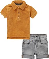 Noppies - Koko Noko - Kledingset - 2delig - Jongens - Short Grey Denim - Polo Shirt Hoima Amber Gold - Maat 80