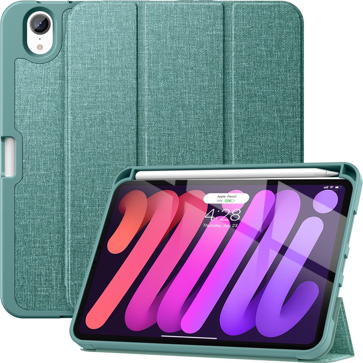 Geschikt Voor iPad Mini 6 Hoes - Mini 2021 Hoes - Solidenz Trifold Bookcase - Mini 6 Cover - Mini 6 Case - Smart Case Cover - 6e Generatie - Shockproof - Met Autowake - Met Standaard - Hoesje Met Pencil Houder - Lichtgroen