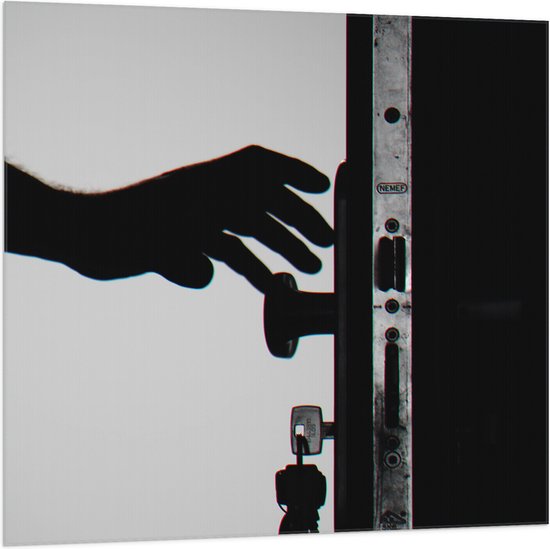Vlag - Voordeur met Sleutels in het Slot (Zwart - wit) - 100x100 cm Foto op Polyester Vlag