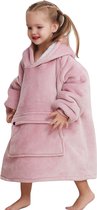 Fleece kinder poncho - plaid met mouwen en capuchon voor kinderen - oversized hoodie kind - hoodie plaid voor kinderen - fleece deken met mouwen – hoodie blanket - TV deken – zacht & warm - maat 116 t/m 134 - lotus pink