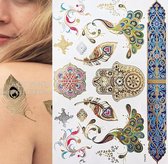 Akyol - Nep tattoo - fake - tattoo - festival tatoes - plaktattoo – 1 vel met tattoos - fantasie - kleurrijke metallic tattoeage's - bohemian feest - dame - festival - bohemian tattoo - body choker tattoo – nep tattoo – goud -glitter tattoe