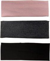 Brede haarband | set van 3 brede hoofdbanden | zwart + grijs + roze