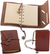 Vintage Lederen Notitieboek - Schetsboek - Schrijfmap - Notebook - 15x11CM - Donker Rood
