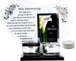 Waxinehouder In Memoriam met gedicht Mijn Herinnering met mini urn ,Fotolijst In Memoriam, In Memoriam, overlijden,overleden,herdenken,