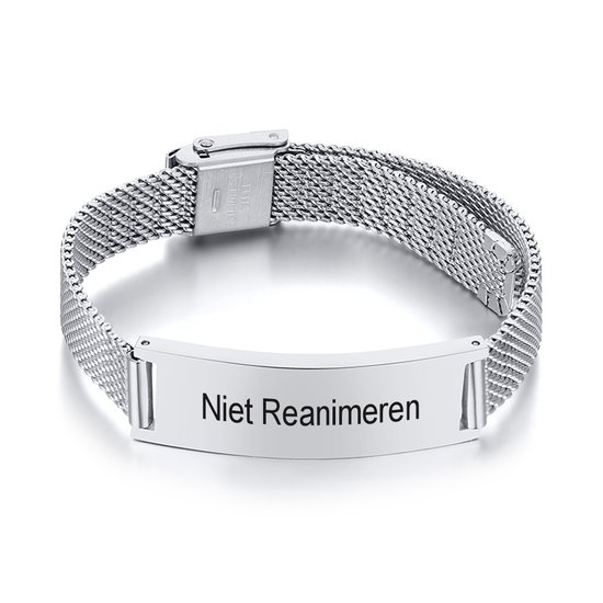 Bracelet Ne Pas Réanimer - Médaille - Gravée - Barrette 10mm - Acier Inoxydable - Argent