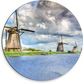 Dibond Muurcirkel - WIndmolens aan het Water - 50x50 cm Foto op Aluminium Muurcirkel (met ophangsysteem)