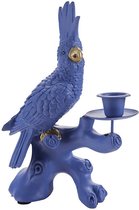 ZoeZo Design - Kandelaar - papegaai - blauw - goud - hoogte 22 cm - Breedte 15 cm - polyresin