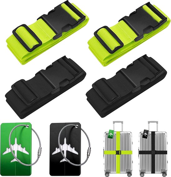 Flintronic 2-delige premium bagageriem, kofferriem, verstelbare antislip bagageband, lange kofferbanden, bagageriem 2 stuks kofferhangers, veilig reizen voor koffer, groen Flintronic 2-delige premium bagageriem, kofferriem, verstelbare antislip bagageband, lange kofferbanden, bagageriem 2 stuks kofferhangers, veilig reizen voor koffer, groen