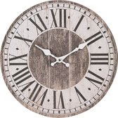 HAES DECO - Horloge Murale 34 cm Vintage Marron Wit - Cadran Chiffres Romains - Klok Ronde en MDF Horloge Murale Horloge à Suspendre Horloge de Cuisine