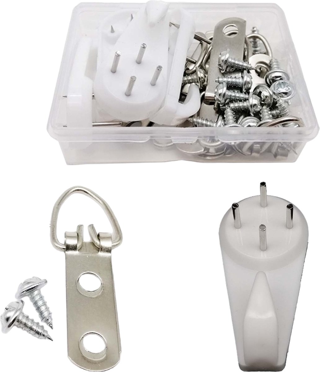 DazSpirit Fotohaken, ophangset (250 stuks) met draad, D-ringen, oogschroefogen, getande ophangers, stalen haken en spijkers voor thuis, kantoor, foto, schilderij ophangen, bevestiging van foto's