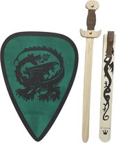 houten zwaard met schede draak en ridderschild groen met draak kinderzwaard  ridder schild