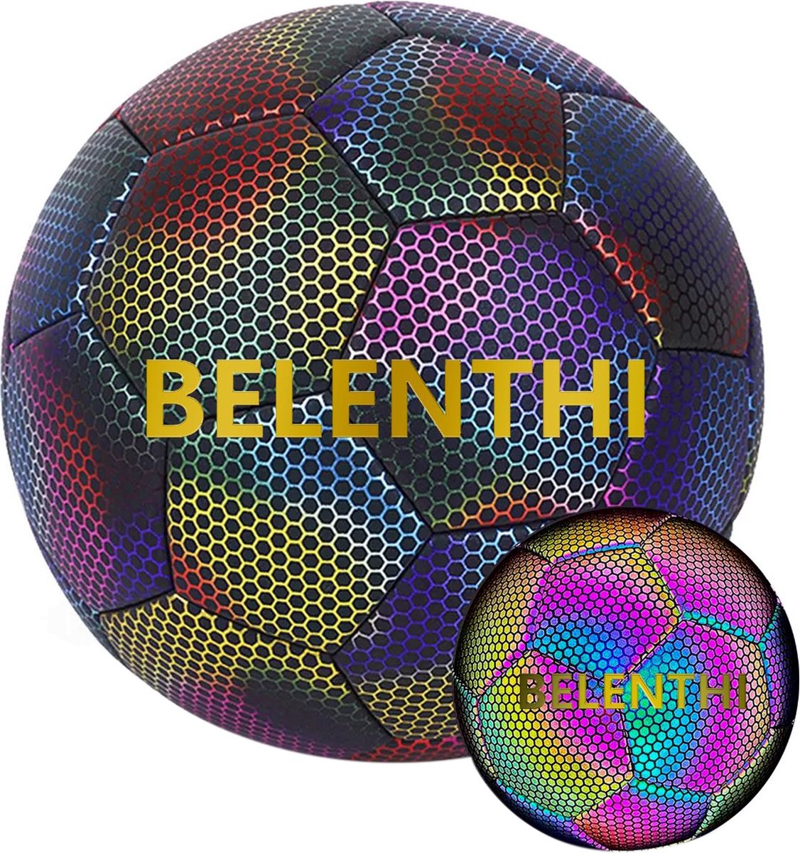 Belenthi Lichtgevende Voetbal - Glow in the Dark Bal - Lichtgevende Bal - Bright colors - Holografisch - Reflecterend