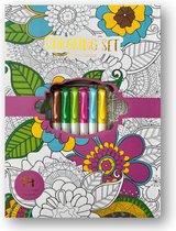 Kleurboek set - Kleurboek + 6 kleurstiften op waterbasis - 14 verschillende kleurplaten - Kleuren/Knutselen - Tekenen - Kleurboek set - Avec.
