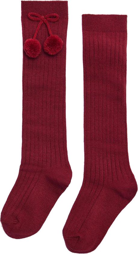 iN ControL 2pack kniekousen rib/pompom Deep red 31/34