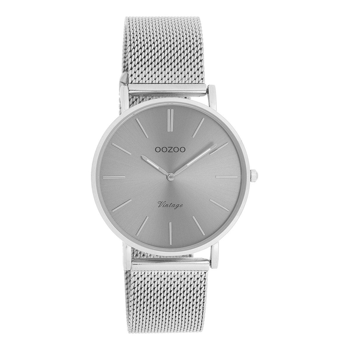 OOZOO Vintage series - zilverkleurige horloge met zilverkleurige metalen mesh armband - C9938 - Ø36