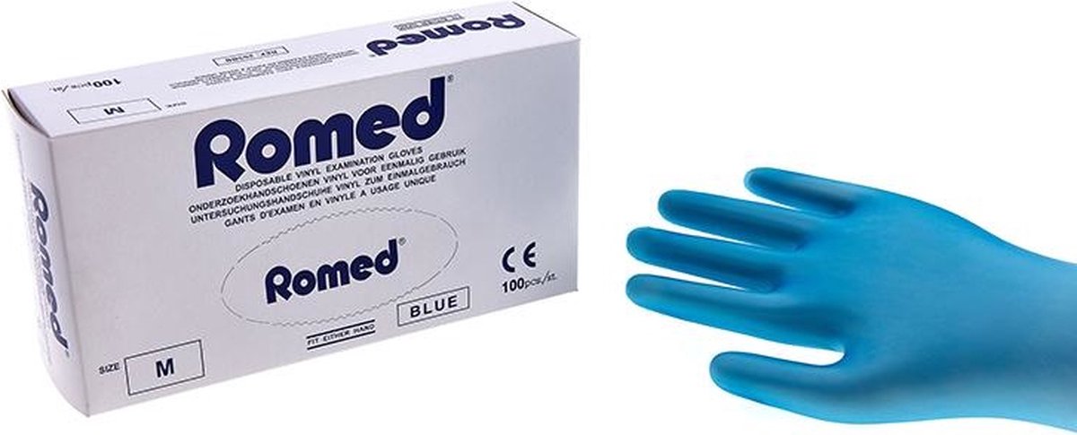 Goedkoopste Romed vinyl handschoenen gepoederd blauw 100 stuks S Romed - Blauw - Vinyl - Gepoederd / niet steriel