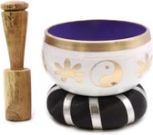 Yin Yang Klankschaal Set - Wit Paars - 10.7cm - Singing Bowl - Klank Schaal - Meditatie Schaal met Aanstrijkhout & Kussen