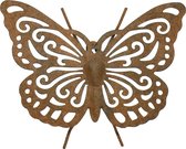 Decoris Tuin/schutting decoratie vlinder - metaal - roestbruin - 22 x 18 cm