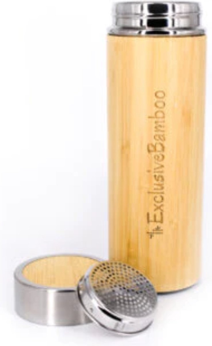 Exclusive Bamboo - Thermosfles - Thermosbeker - RVS - Theefilter - Fruitwater - Lekvrij - 360 ml