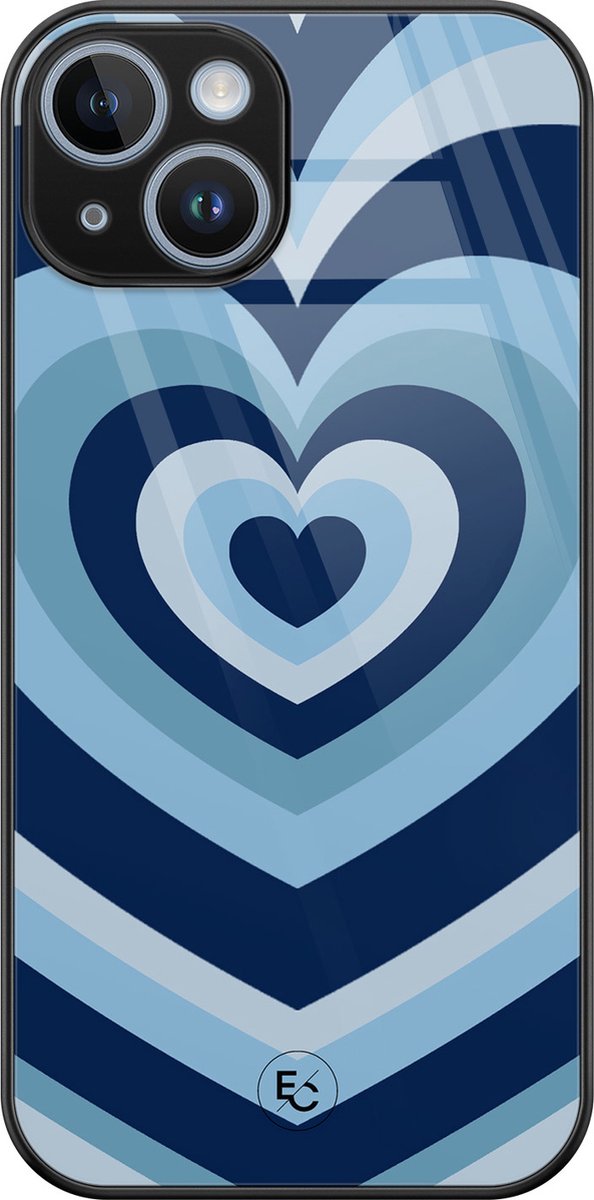 Hoesje geschikt voor iPhone 14 - Hart blauw - Luxe Hard Case - Print - Blauw - ELLECHIQ