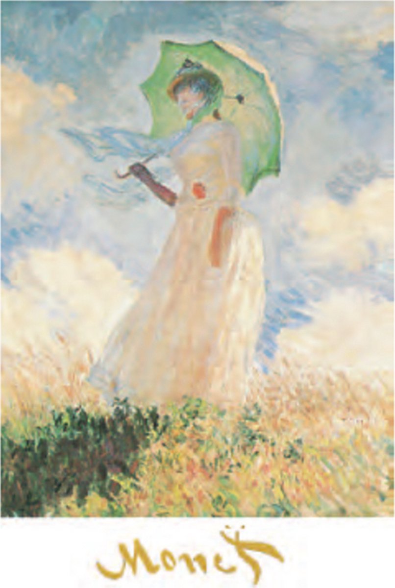 Mini kunstposter - Claude Monet - Vrouw met parasol I - 24x30 cm