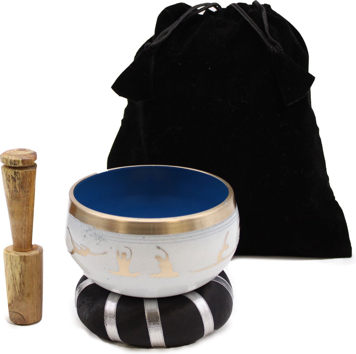 Yoga Houdingen Klankschaal Set Wit Blauw 10.7cm Singing Bowl