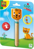 SES - Vangbal - Kat - gemaakt van massief hout - vrolijke kat en muis bedrukking - gooi en vang