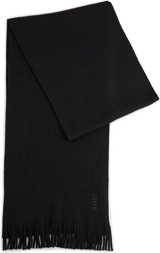 HUGO BOSS sjaal wol - heren sjaal gebreid - zwart - Maat: One size | bol.com