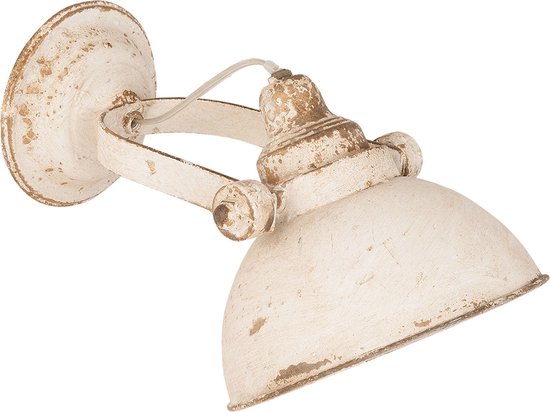 HAES DECO - Wandlamp - Industrial - Vintage / Retro Lamp, formaat 21x30x19 cm - Wit Metaal - Ronde Muurlamp, Sfeerlamp