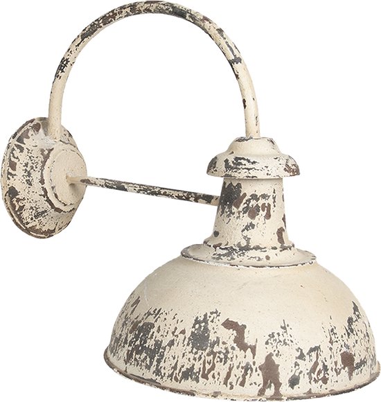HAES DECO - Wandlamp - Industrial - Vintage / Retro Lamp, formaat 47x30x40 cm - Wit Metaal - Ronde Muurlamp, Sfeerlamp