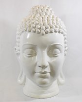 ZoeZo Design - Boeddha - Boeddha hoofd - glanzend wit - handmade - Hoogte 39 cm - Breedte 24 cm - diepte 26 cm - zware Boeddha - vochtbestendig