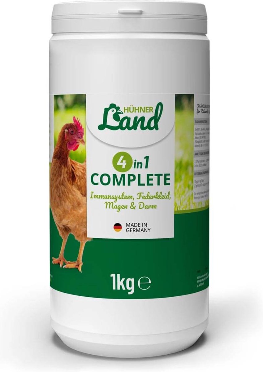 HÜHNER Land - 4in1 Compleet - Rondom verzorging voor pluimvee - Voor Kippen en Kwartels (1 kg)
