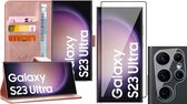 Hoesje geschikt voor Samsung Galaxy S23 Ultra - Screenprotector FlexGuard & Camera Lens Screen Protector - Book Case Leer Pasjeshouder Roségoud