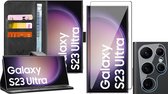 Hoesje geschikt voor Samsung Galaxy S23 Ultra - Screenprotector FullGuard & Camera Lens Screen Protector - Book Case Leer Pasjeshouder Zwart