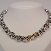 Zilveren collier - jasseron - zilver - 14 karaat geelgoud - dames collier - sale Juwelier Verlinden St. Hubert – van €815,= voor €595,=