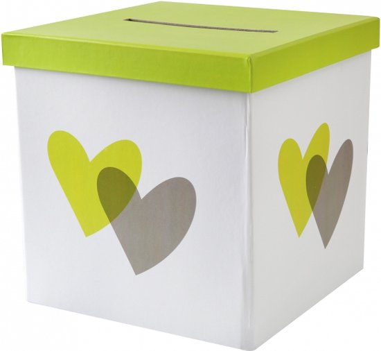 Foto: Enveloppendoos hearts white and green enveloppendoos moneybox hart groen trouwen huwelijk cadeau