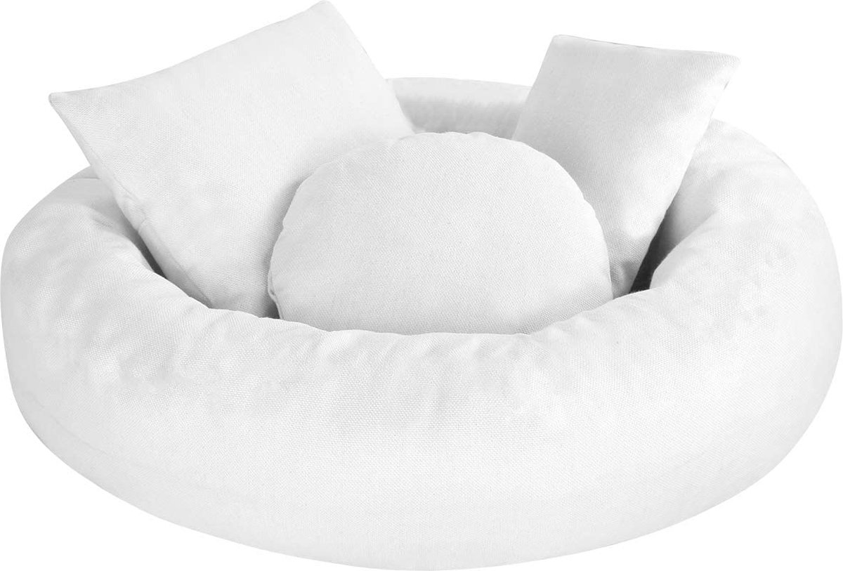 Image of 4 Stks Pasgeboren Fotografie Mand Filler Donut Props Set + 3 Poseren Kussens Voor Baby Baby Jongen Meisje Tarwe Modellering Tool (Wit)