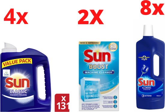 12x Poudre Lave-Vaisselle Sun - 8x Brillant de Rinçage - 1x Nettoyant  Machine - Pack... | bol