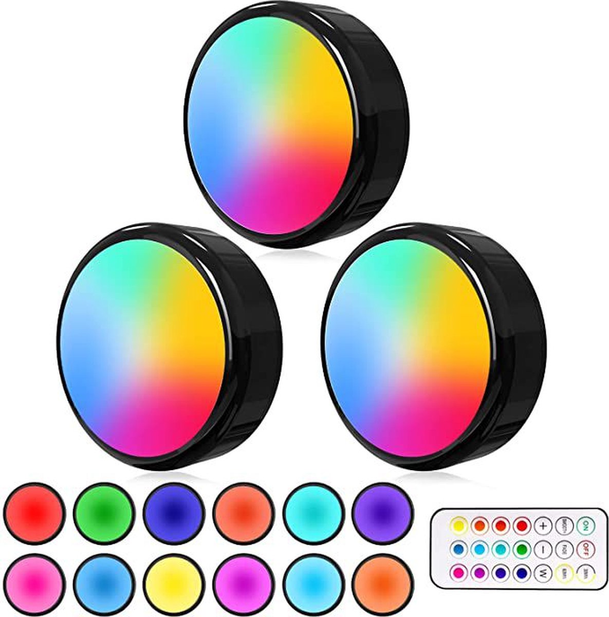 3 stuks - Kastverlichting Draadloos - RGB - Druklamp - Met Afstandsbediening - Trapverlichting - Vitrine verlichting