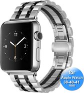 Smartwatchbandje geschikt voor Apple Watch - Series 1/2/3/4/5/6/7/8/SE - 38/40/41mm - Stainless Steel - Watch Band - Zilver Zwart