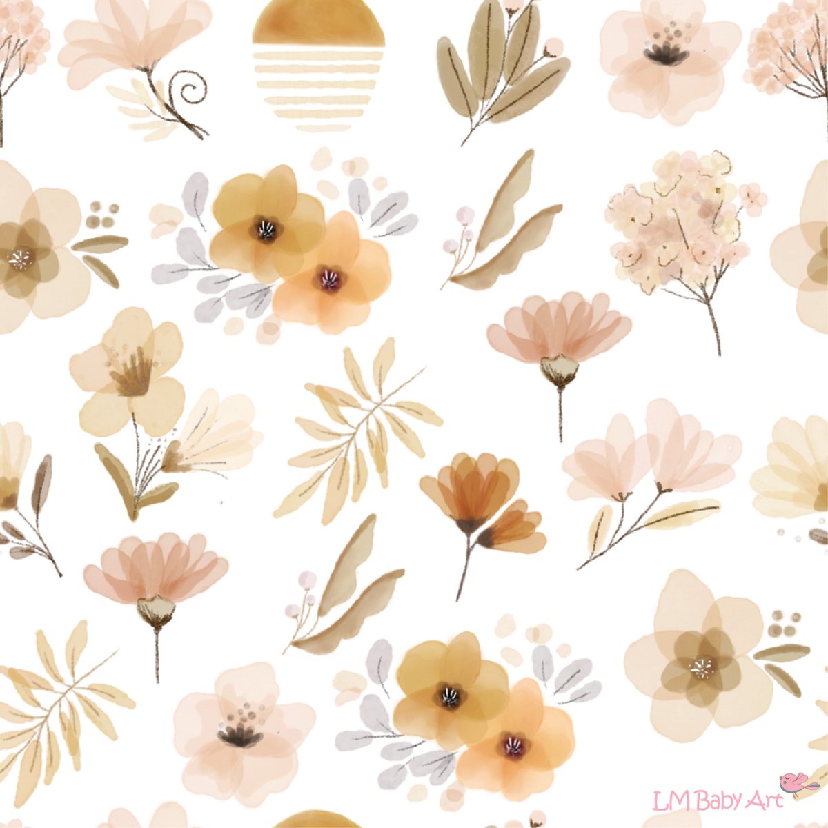Behang bloemen patroon - Sunny Bloom Collectie | Vrolijke bloemen behang babykamer | Boho kinderkamer