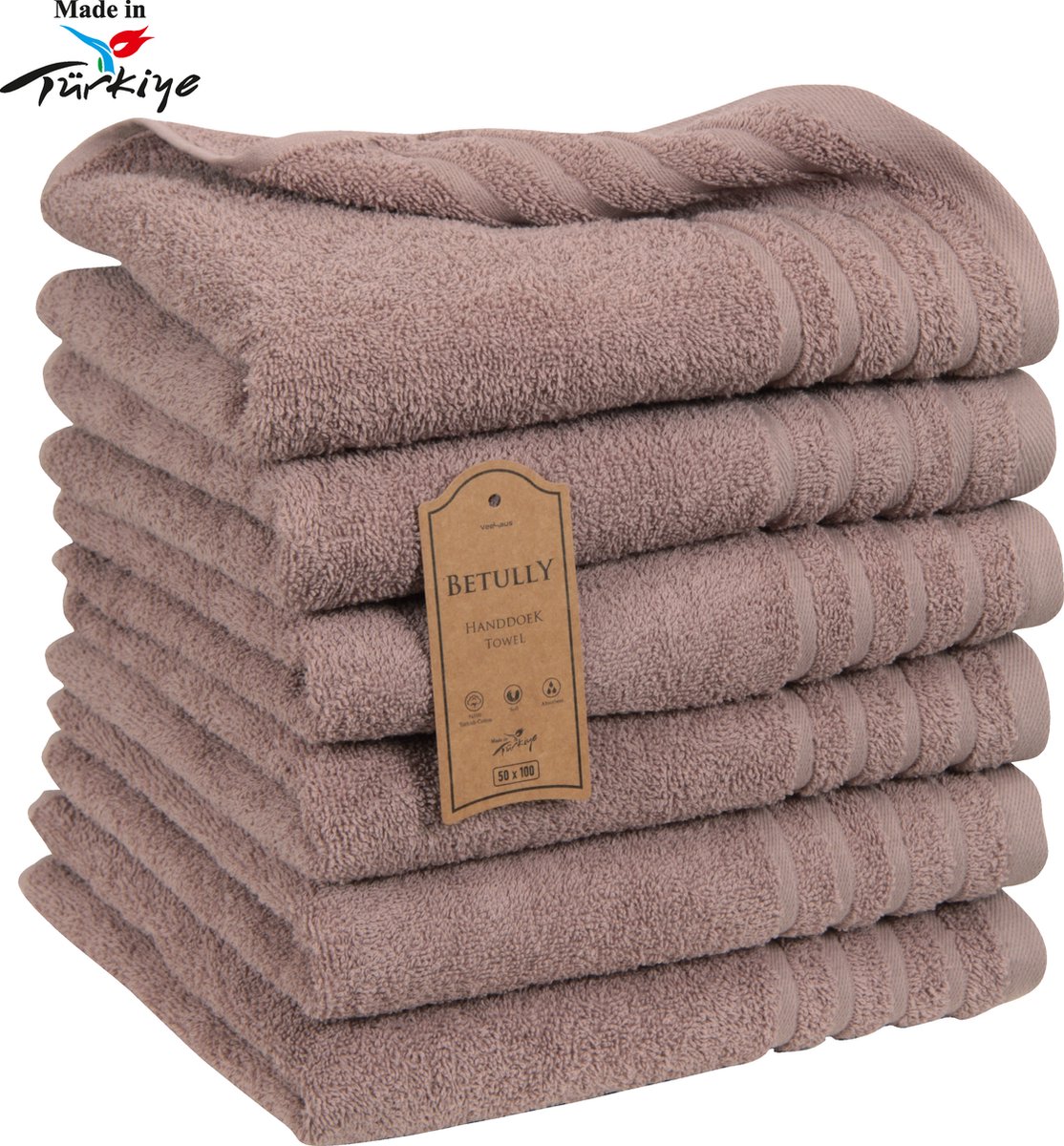 Betully ® Albea- Handdoeken 50 x 100 cm - set van 6 - Hotelkwaliteit – Zware kwaliteit 500 g/m2 Beige
